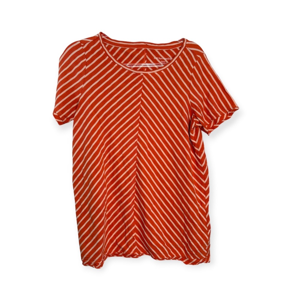 Soft Surroundings Womens Orange White Striped Pima Cotton T-Shirt Medium